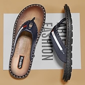 billige Ferietøfler-marineblå flip-flop-sandaler i imitert skinn for menn – myke og komfortable med stroppdetaljer, ideell for uformelle sommerdager, avslapning på stranden og ved bassenget