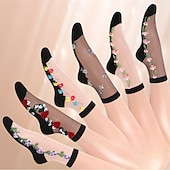 abordables calcetines caseros-6 pares de calcetines de malla transparente con bordado floral para comodidad delgada