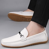 cheap Men&#039;s Slip-ons &amp; Loafers-Men&#039;s White Loafers with Silver Accents, Lightweight Casual Shoes, Ideal for Everyday Wear and Vacation Getaways