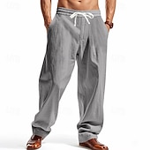 economico Classico-Per uomo Pantaloni di Lino Pantaloni Pantaloni Estivi Pantaloni da Spiaggia Tasca Coulisse Elastico in vita Semplice Comodità Traspirante Vacanza Quotidiano Ferie Hawaiano Boho Nero Bianco