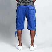 baratos Shorts de moletom-Homens Bermuda Cargo Calção Bolsos Com Cordão Cintura elástica Tecido Conforto Respirável Comprimento do joelho Ao ar livre Férias Desporto Casual Preto Branco