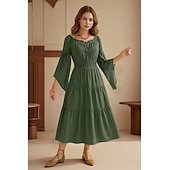 economico Vestiti-Retrò Vintage Medievale Rinascimento Midi Vestito Manica a Campana Vichingo Cavaliere Celtico Elfico Senza spalline Ispirato alla Reggenza Costume Per donna Celtico Fantasia Halloween Carnevale