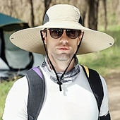 cheap Hats-Men&#039;s UV Protection Bucket Hat for Fishing &amp; Hiking - Sporty Wide Brim Sunshade Cap, Beige with Black Band, Hand-Washable, Lightweight &amp; Breathable for Outdoor Adventures