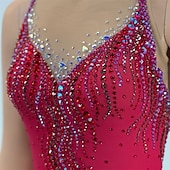 halpa Taitoluistelupuvut-Taitoluistelupuku Naisten Tyttöjen Luistimet Hameet Punainen Tilkkutäkki Epäsymmetrinen helma Silmukka Erittäin elastinen Kouluts Kilpailu Luisteluasu Klassinen Kristalli / Strassi Hihaton Luistelu