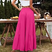 abordables Pantalon uni en coton et lin-Femmes Pantalon en coton et lin Slacks Mode Longueur complète Naturel Uni Taille Élastique Extérieur Confortable Décontracté Quotidien Week-end Magenta foncé Vin Bleu marine Bleu ciel clair Été Coupe