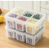 cheap Kitchen Utensils &amp; Gadgets-6-in-1 Refrigerator Storage Bin with Lid - Dust-ProokPreservation &amp; Drainage Box for Onions, Garlic, Fruits&amp;More