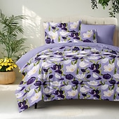 billiga 100% bomull-Blommor Duvet Set 100% Bomull Mjuk och Andningsbar Sängkläder Med Färgglada Blommor Lätt och Hållbar Täcke Bekväm för Alla Säsonger Lätt att Ta Hand Om