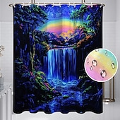 cheap Shower Curtains-Shower Curtain with Hooks 180cm*180cm(70&quot;*70&quot;) Polyester Washable Waterproof Forest Waterfall Pattern Bathroom Bathtub Decor