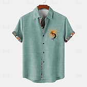economico Classico-Per uomo Camicia Camicia di lino Camicia hawaiana estiva Camicie retrò Camicia vintage Camicia etnica Quotidiano Verde chiaro Blu Azzurro cielo Marrone Manica Corta Collo ripiegato Estate Primavera