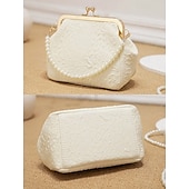 baratos Casamento ACC-Bolsa clutch vintage com alça de pérola para mulheres – elegante bolsa transversal de cetim texturizado para casamentos, festas noturnas e eventos formais