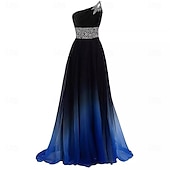 cheap Prom Dresses-A-Line Quinceanera Dresses Elegant Dress Performance Christmas Floor Length Sleeveless One Shoulder Chiffon Backless with Pleats Beading 2025