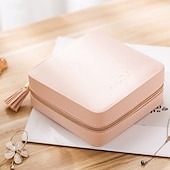 abordables Rangement et organisation-Boîte à bijoux de voyage avec miroir, étui de rangement portable en cuir PU, boîte à bijoux multifonctionnelle pour boucles d&#039;oreilles, bagues, colliers et accessoires