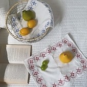お買い得  ナプキン＆アクセサリー-ヴィンテージのフランスの田園風の純綿刺繍プレースマット、テーブルクロス、ナプキン、デザートショップ、小道具、デスクトップの装飾、背景布