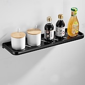 お買い得  タオルホルダー-壁掛けシャワー収納バスケット棚、パンチフリードレッシングテーブル、ブラックスペースアルミバスルームペンダントラック、単層トレイラック、スタッフホルダー