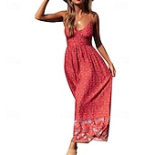 abordables Robes Bohémiennes-Femmes Robe Midi Robe Fleurie Robe Nuisette Robe Imprimée Classique Moderne Vacances Quotidien Sortir Coupe régulière Fleur Sans manches Bretelles spaghetti Jaune clair Noir Rouge Été