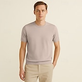 tanie Męskie elitarnie koszulki i tank topy-męska jedwabna bawełniana mieszanka lyocellu t-shirt krótki rękaw okrągły dekolt lato gładki żakard elegancki klasyczny okrągły dekolt minimalistyczny wakacje dom bawełna czarny niebieski granatowy top koszulka męska