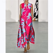 economico Abiti floreali-Per donna Abito maxi Abito a trapezio Abito Estivo Vacanza Casual Boho Quotidiano Ferie Vestibilità comoda Floreale Grafico Senza Maniche Scollo a V Rosa Blu Arancione Estate