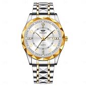 economico Orologi al quarzo-Orologio da Uomo alla Moda al Quarzo Quadrante Digitale a Rombo Doppio Calendario Luminoso Orologio Impermeabile in Acciaio con Decorazione di Strass Orologio da Affari