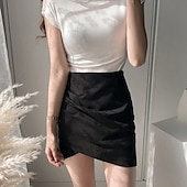 olcso Sima szoknyák-Női Szoknya Bodycon Divat Mini Közepes derekú Szoknyák Sima Fodrozott Mikroelasztikus Vakáció Utca Bor Fekete Rózsaszín Katonai zöld Nyár Poliészter