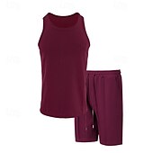 abordables Conjuntos de camisetas de hombre-Hombre Tanque Chaleco Trajes de camiseta Trajes de 2 piezas Sin Mangas Cuello Barco Verano Plano Moda Casual 2 Piezas Vacaciones Ropa Cotidiana Noche Blanco Vino Verde Oscuro Camiseta superior para