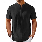 economico Camicie Popover da Uomo-Per uomo Camicia Camicia Estiva Camicia casual Camicia da Spiaggia Camicia con Bottoni Nero Bianco Blu marino Kaki Beige Manica Corta Semplice Henley Ferie Casual Quotidiano Bottonato Abbigliamento