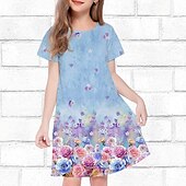 levne 3D květinové šaty-Girls &#039; 3D Květinový Šaty Krátký rukáv Léto Jaro Dovolená Denní Princeznovské Krásná Sladký Děti 4-12 let Volnočasové šaty Délka ke kolenům Běžný