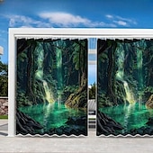 olcso Vízálló függönyök-Vízálló Kültéri Függöny Magánélet Csúszó Terasz Függöny Drape Pergola Függöny Grommet 3D Tájkép Zöld Barlang A Pavilonhoz Erkélyhez Tornácra Bulira 1 Panel