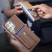 preiswerte Samsung-Handyhülle-Handy Hülle Handyhüllen Für Apple AirTag S25 S25 Plus S25 Ultra S24 Ultra S24 Plus S24 S23 Ultra Rückseite Magnetische Adsorption Mit Ständer Magnetisch Unterstützt kabelloses Laden Retro PC PU-Leder