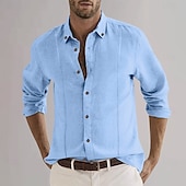 economico Casual da lavoro-Per uomo Camicia in cotone e lino Semplice Vacanza Casual Quotidiano Nero Bianco Azzurro cielo Cachi Manica Lunga Bavero Abbigliamento Bottonato