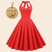 cheap Dresses-cross-border hot sale retro polka dot halter neck halter strap slim slim waist palace swing dress women europe and america