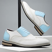abordables Officiel-Chaussures richelieu pour homme en similicuir blanc et beige avec des touches de bleu – Chaussures de bal tendance pour hommes élégants
