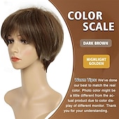 economico parrucca più vecchia-Parrucche per capelli corti da donna, parrucca castana pixie bob, parrucca pixie cut da donna, parrucche sintetiche con frangia per uso quotidiano o cosplay.