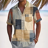 halpa Geometric Pattern-Miesten Geometrinen Väripalikka Tilkkutäkki Paita Rento paita Button Up paita Lyhythihainen Muoti rento Loma Arkikäyttö Pyhäpäivä Kesä Kevät Sänkyjen avaus 3D-tulostus kauluspaidat Edessä yksi tasku