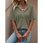 economico Top Semplici da Donna-Per donna Blusa Semplice Essenziale Moderno Manica Corta Scollo a V Top Regolari Quotidiano Bottoni Nero Bianco Rosa Rosso Blu marino Estate