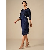 levne Sady šatů-dámské svatební host koktejlové šaty set šifon krajka patchwork elegantní jaro podzim midi šaty posádka výstřih 3/4 rukáv tmavě modrá