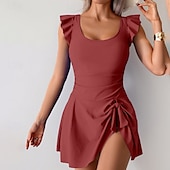 abordables Robes de bain-Femmes Maillots de Bain Une Pièce Maillot de bain Froncé Tropical Tenues de plage Uni Col en U Sans manches Maillots de bain