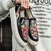 cheap Slip-On Casual Shoes-Men's Black and Red Slip-On Walking Shoes with Tribal Pattern – Comfortable and Stylish Sneakers for Casual and Outdoor Activities