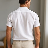 economico Casual da lavoro-Per uomo Camicia Camicia di lino Camicia casual Camicia di cotone Semplice Vacanza Streetwear Bianco Azzurro cielo Verde militare Blu scuro Manica Corta Collo ripiegato Estate Abbigliamento Bottonato