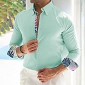 voordelige Tropische planten-Voor heren Palmblad Tropische planten Overhemd Hawaiiaans overhemd Overhemd met knopen Lange mouw Hawaii Dagelijks gebruik Causaal Strand Kleding Zomer Lente Strijkijzer 3D-afdrukken Linnenachtig