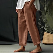 cheap Plain Cotton Linen Pant-Women&#039;s EU / US Size Beach Shorts Comfort Full Length Natural Solid Color Casual Daily Deep Green Dark Brown Black 3# White Spring, Fall, Winter, Summer Loose Fit