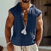 preiswerte Fitness Tank-Tops-Herren Tank Top Weste Unterhemd Ärmelloses Shirt Ärmellos Mit Kapuze Sommer Einfach Mode Designer Basic Knöpfe Urlaub Straße Ausgehen Schwarz Marineblau Grün Top T-Shirt für Herren