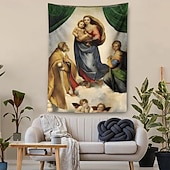 tanie gobeliny artystyczne-Słynny obraz powieszony na gobelinie Sztuka na ścianie Duży gobelin Murale dekoracyjne Tło fotografii Koc Zasłona Dekoracja do domu sypialni salonu Madonna Sybilińska