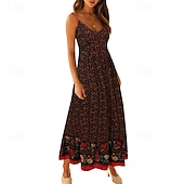 abordables Robes Bohémiennes-Femmes Robe Midi Robe Fleurie Robe Nuisette Robe Imprimée Classique Moderne Vacances Quotidien Sortir Coupe régulière Fleur Sans manches Bretelles spaghetti Jaune clair Noir Rouge Été