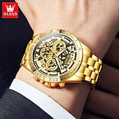 baratos Relógios Quartz-Relógio OLEVS 9913 para homens esportivo negócios oco à prova d&#039;água luminoso cronógrafo de aço inoxidável relógio de quartzo de luxo em ouro para homens
