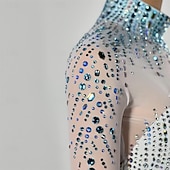 preiswerte Eiskunstlaufkleider-Eiskunstlaufkleid Damen Mädchen Eislaufen Kleid Himmelblau Weiß Patchwork Offener Rücken Netzstoff Spandex Hohe Elastizität Training Wettbewerb Eiskunstlaufkleidung Klassisch Kristall / Strass Langarm
