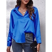 voordelige Dames eenvoudige tops-Dames Overhemd Effen Kleur Bloemig Effen Stijlvol Modern Casual Lange mouw Overhemdkraag Normale tops Dagelijks Knop Zwart Wit Blozend Roze Wijn Marine Blauw Zomer Lente