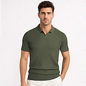 preiswerte Klassisches Poloshirt für Herren-Herren Polo Strick-Polopullover Geschäft Lässig V Ausschnitt Kurzarm Formell Linien / Wellen Neuheit Sommer Ganzjahres Schwarz Weiß Armeegrün Beige Kaffee Polo