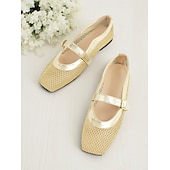 cheap Women&#039;s Flats-Women&#039;s Gold Mesh Mary Jane Flats – Elegant Low Heel Date Shoes with Buckle Strap for Casual Outings and Daily Wear
