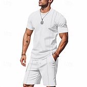 cheap Men&#039;s Tee Sets-Men&#039;s T-shirt Suits 2 Pieces Outfits Tee &amp; Shorts Short Sleeve Crew Neck Summer Plain Fashion Casual 2 Piece Vacation Daily Wear Going out Black White Royal Blue Top Tee for Men