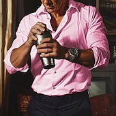 economico Camicie di lino-Per uomo Camicia in cotone e lino Semplice Vacanza Nero Bianco Rosa Grigio Manica Lunga Bavero Estate Primavera Abbigliamento